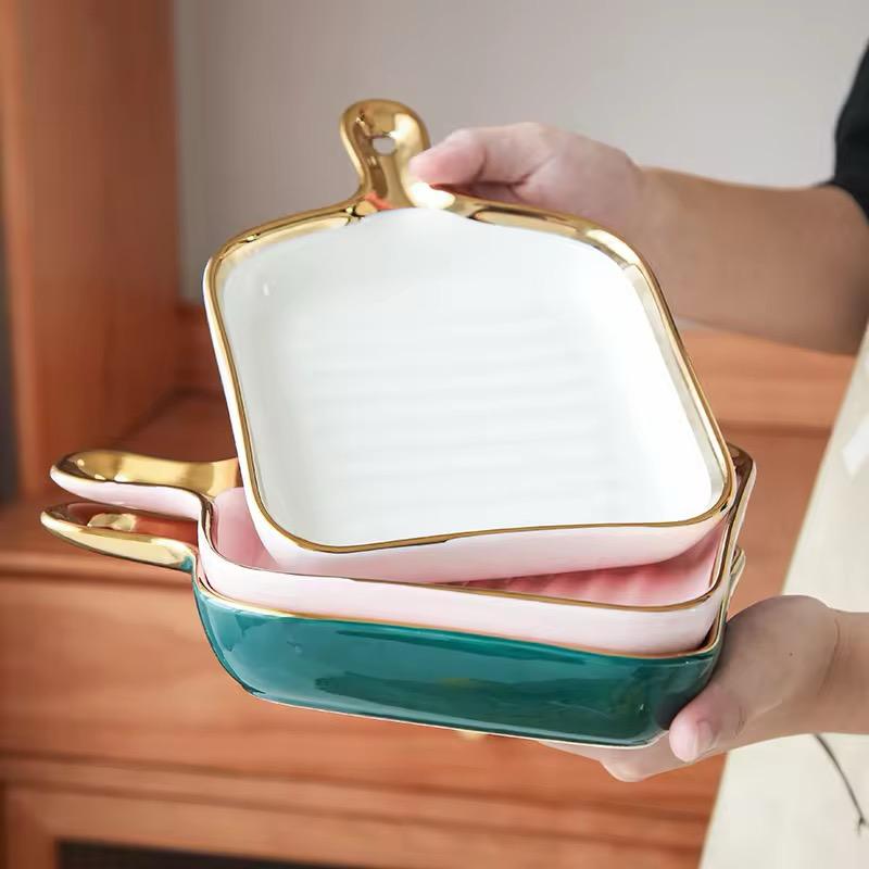 Golden Gridle Charm-Square Ceramic Tray