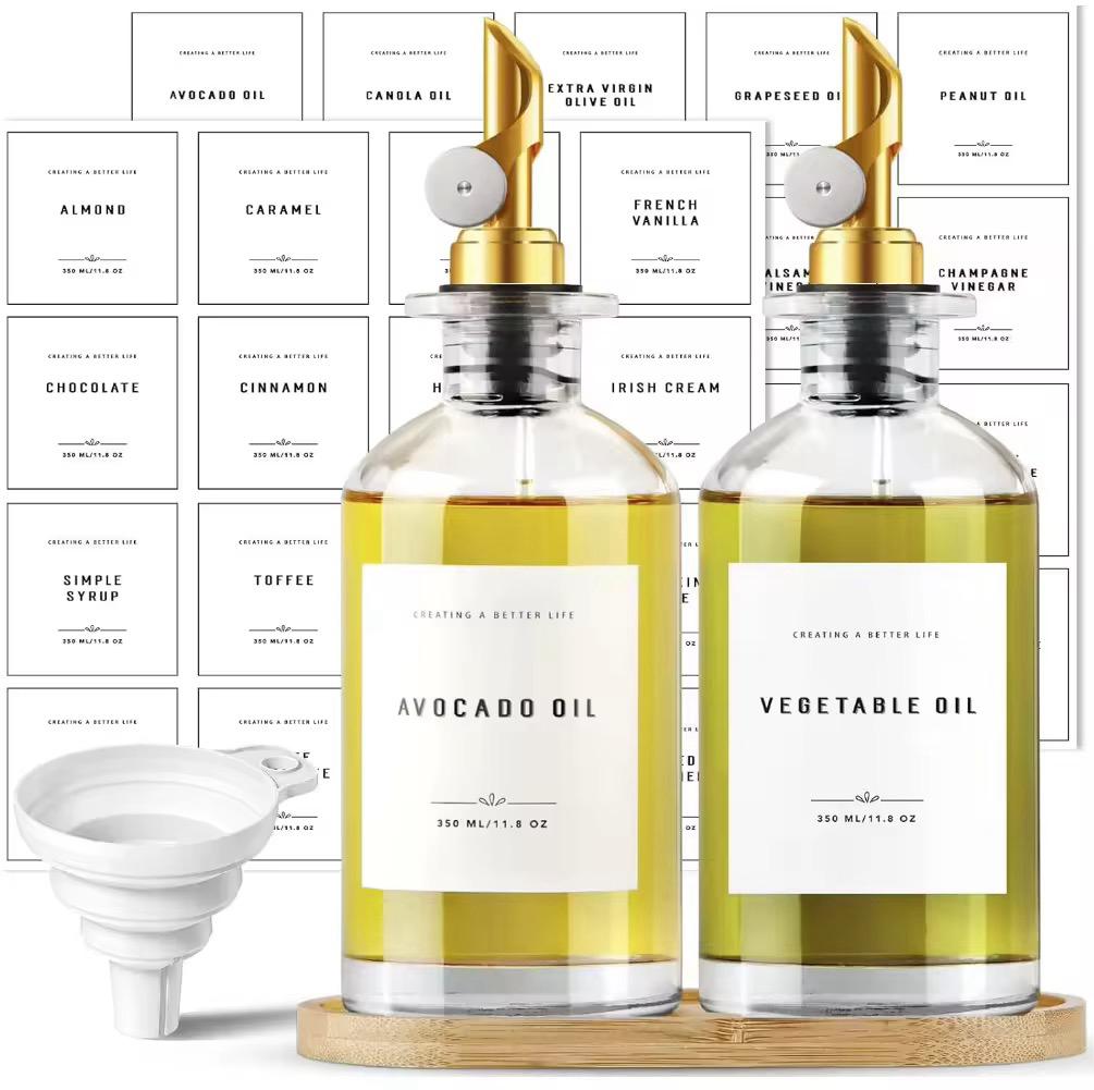 Set of 2 Luxury Glass Oil Pourer with Gold Spout -500 ML each| Kitchen Essentials