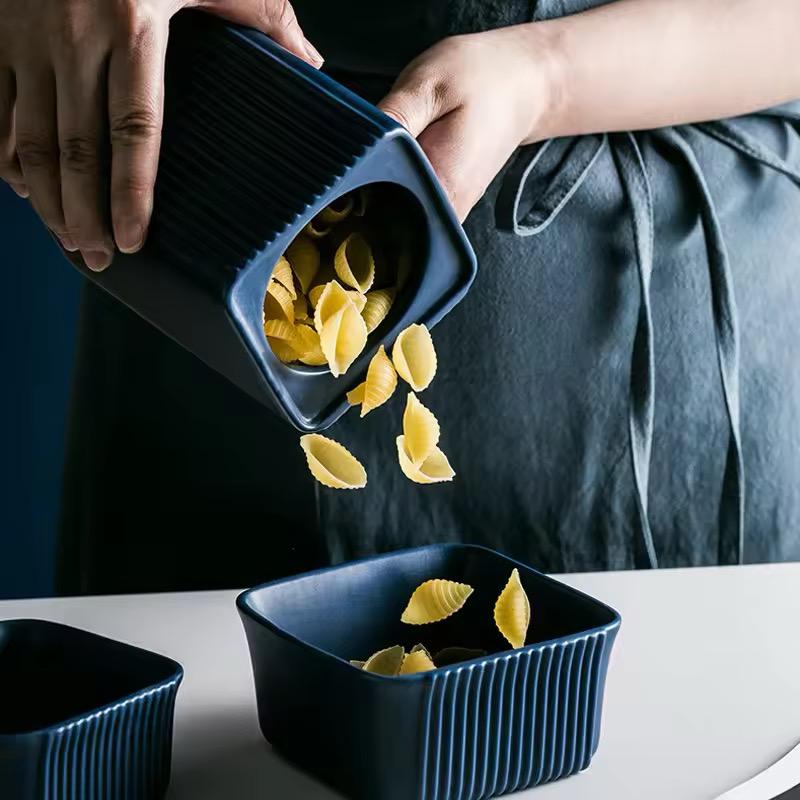 Ribbed Elegance - Airtight Ceramic Kitchen Canister
