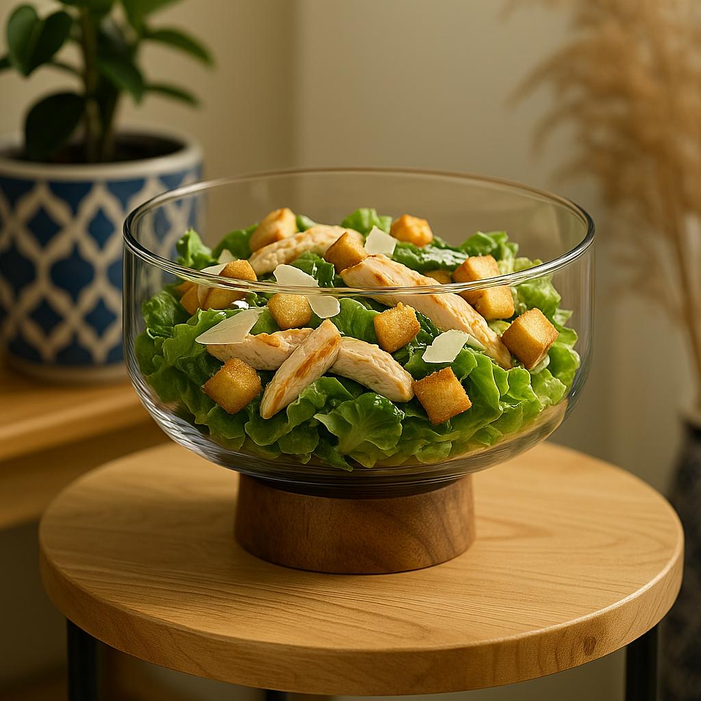 Premium Glass Serving Bowl with Wooden Base