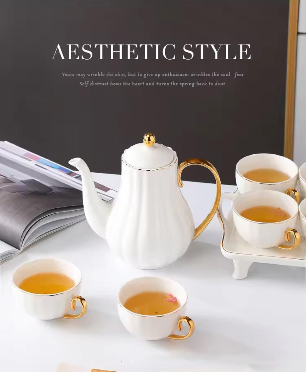 Royal White Tea Pot Set - with Kettle & Serving Tray