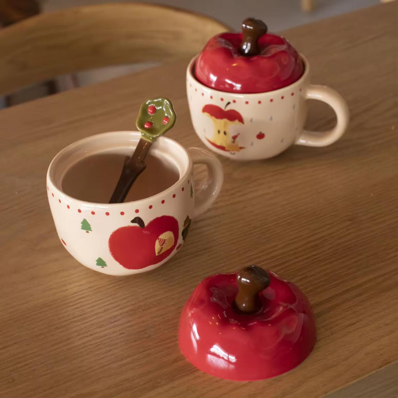 Cartoon Apple Ceramic Mug with Lid – by The Macau Home