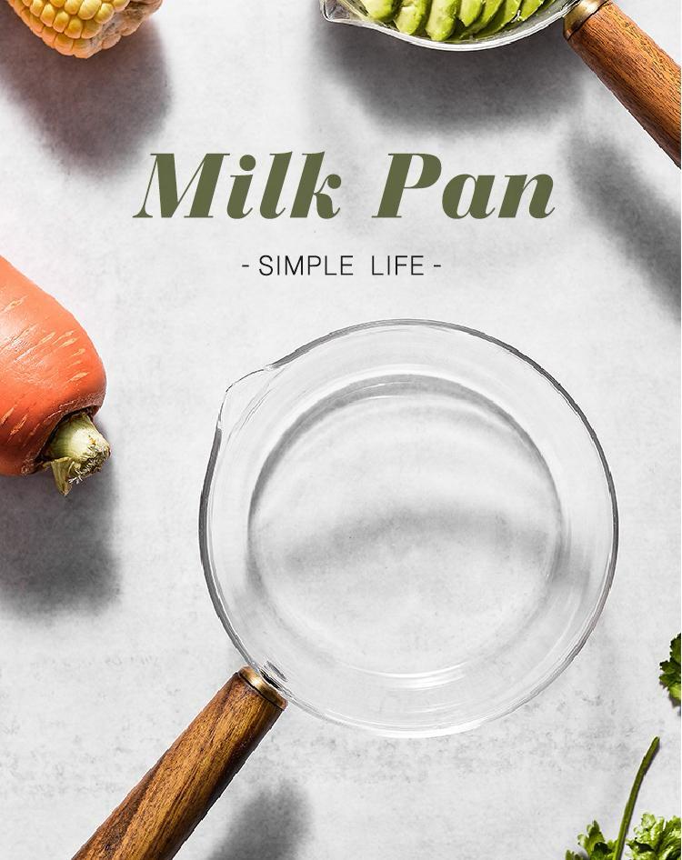 Stove-Safe Glass Milk Pan with Eco-Wood Handle