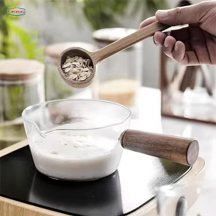 Stove-Safe Glass Milk Pan with Eco-Wood Handle