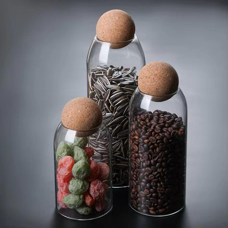 Set of 3 Glass Storage Jar with Airtight Cork Ball Lid