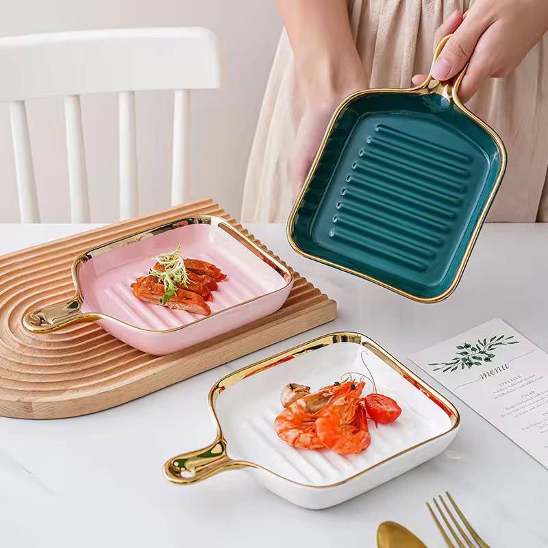 Golden Gridle Charm-Square Ceramic Tray