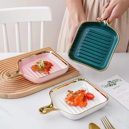 Golden Gridle Charm-Square Ceramic Tray