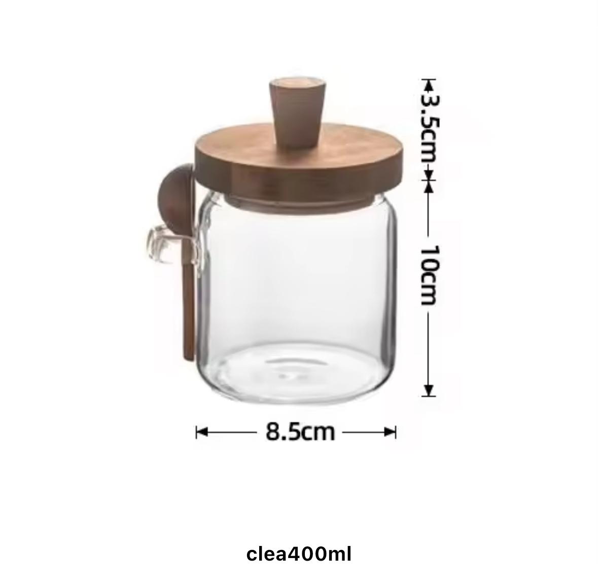 Premium Glass Storage Jar with Wooden Spoon & Lid