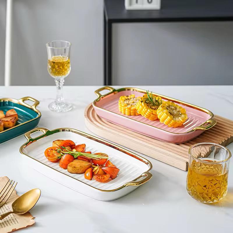 Glided Grove Ceramic Rectangle Serving Tray