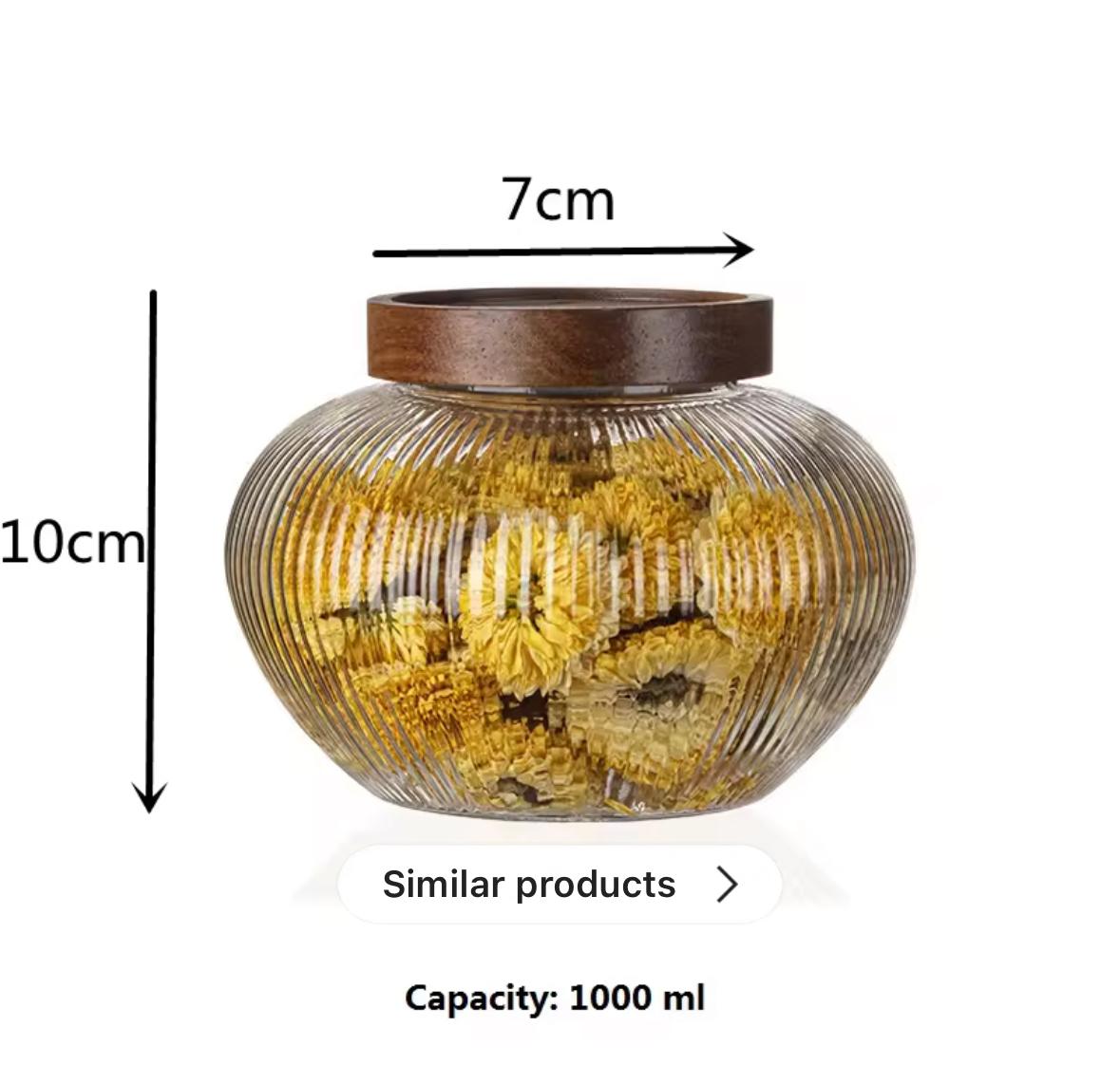 Premium High Borosilicate Glass Storage Jars- Striped Pattern and Wooden Lid