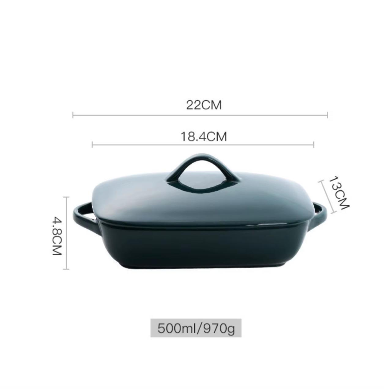 Premium Deep Green Ceramic Baking Dish with Lid-500 ml