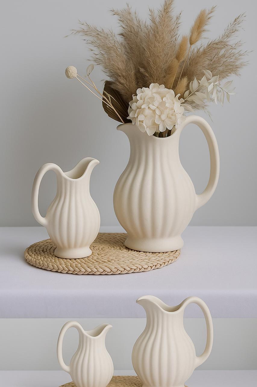 Cream Dream Pitcher Set-Ceramic Floral Vases