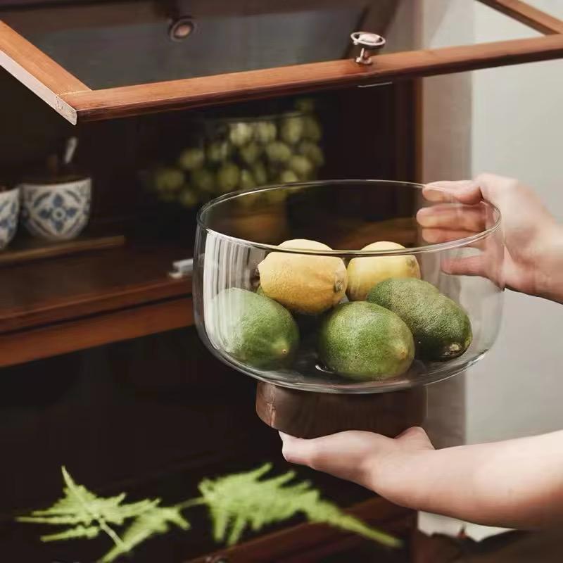 Premium Glass Serving Bowl with Wooden Base