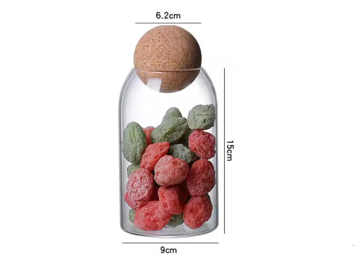 Set of 3 Glass Storage Jar with Airtight Cork Ball Lid