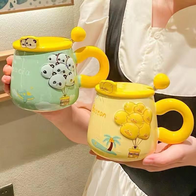 Cloud-Nine Balloon Ceramic Mug Set -400 ML- With Lid & Cute Spoon