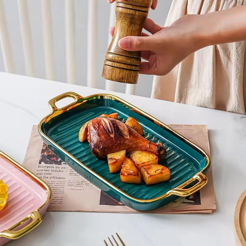 Glided Grove Ceramic Rectangle Serving Tray