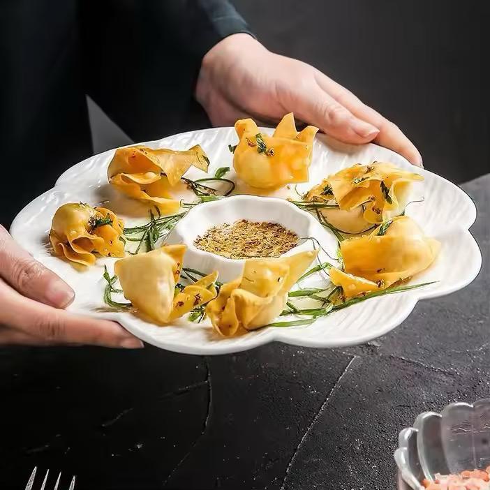 PETAL SERVE CERAMIC DUMPLING PLATTER