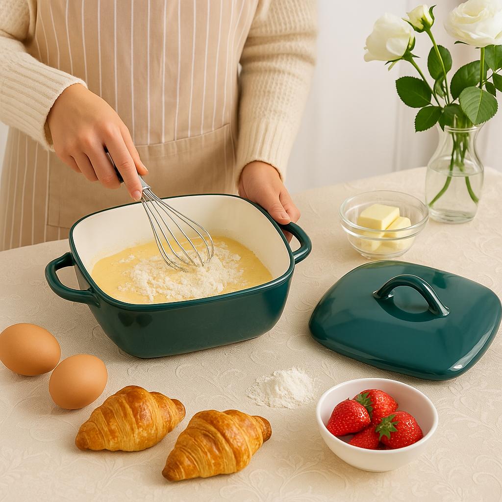 Premium Deep Green Ceramic Baking Dish with Lid-500 ml