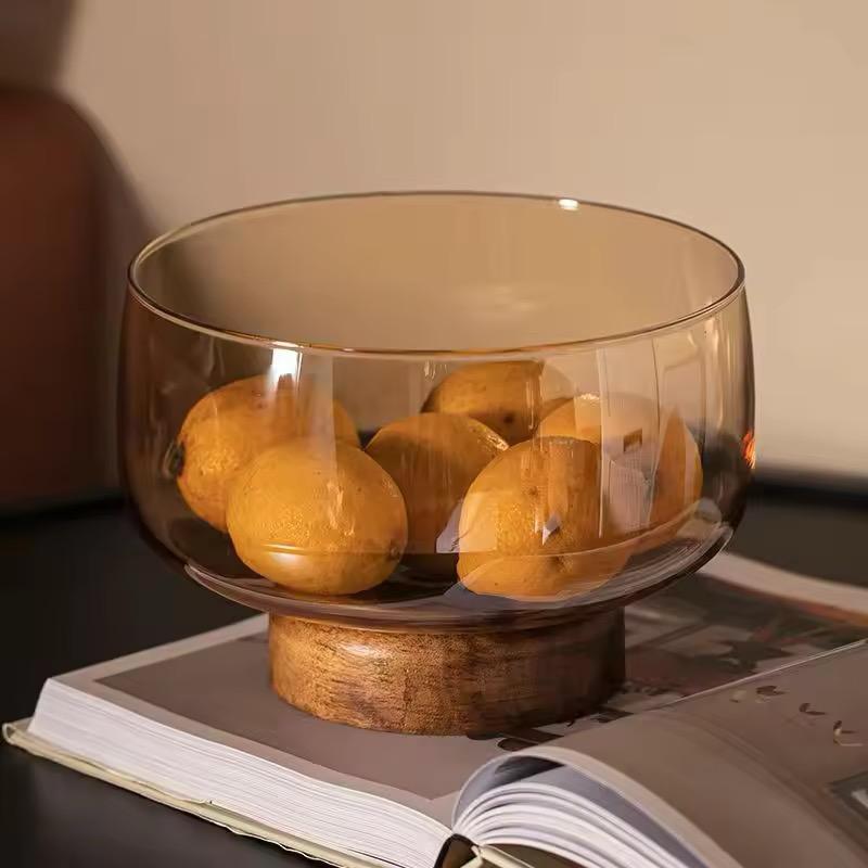 Premium Glass Serving Bowl with Wooden Base