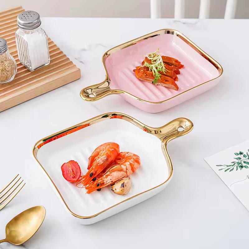 Golden Gridle Charm-Square Ceramic Tray