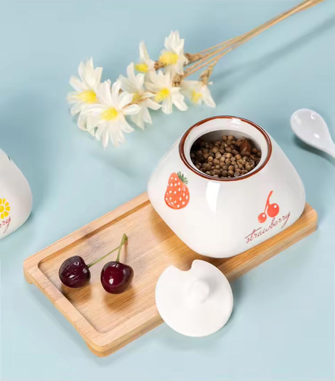 Tropical Bliss Ceramic Condiment Jars Set of 2