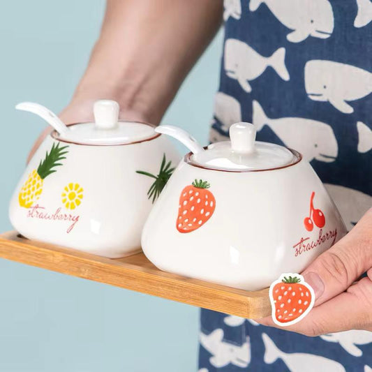 Tropical Bliss Ceramic Condiment Jars Set of 2