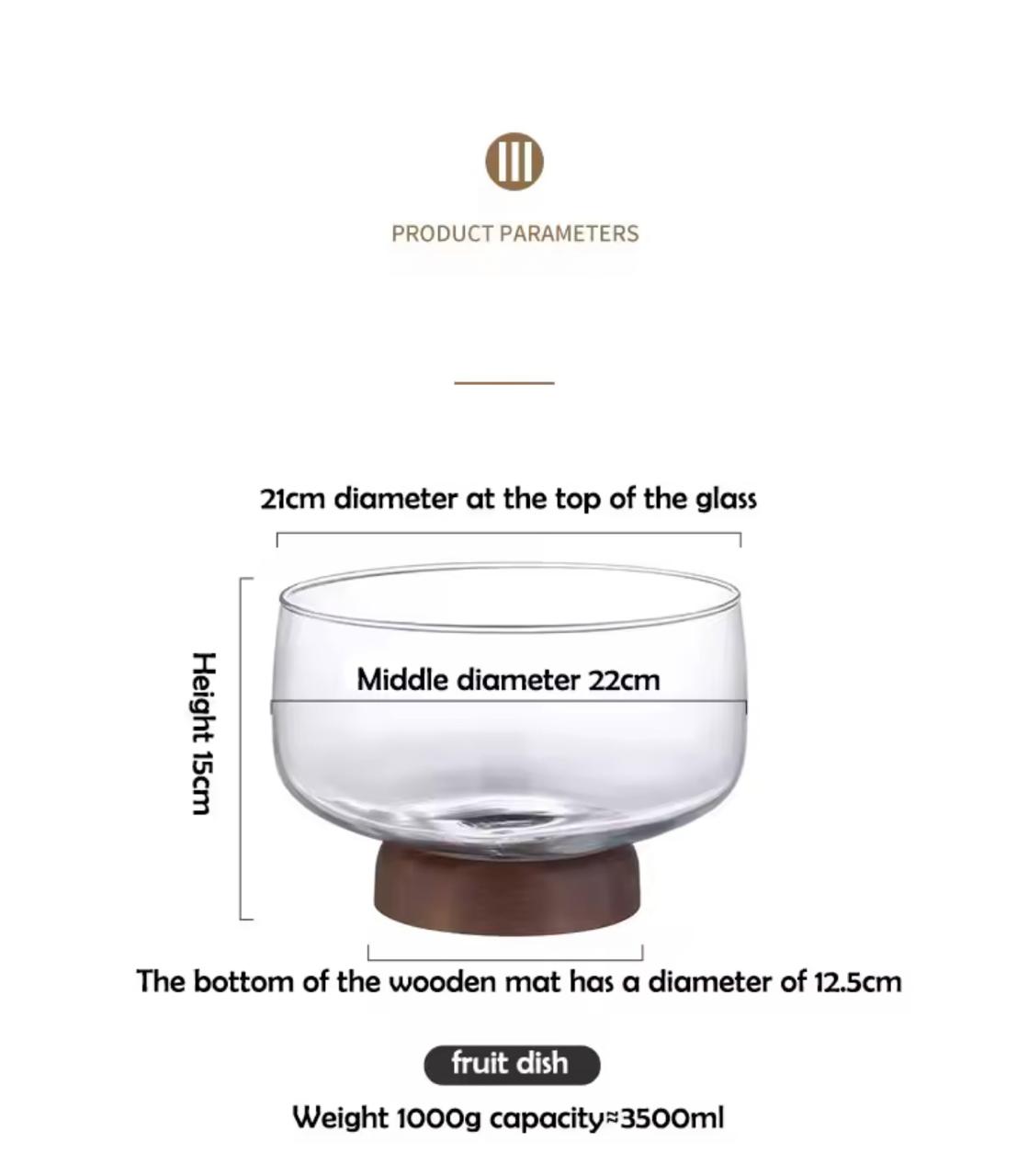 Premium Glass Serving Bowl with Wooden Base