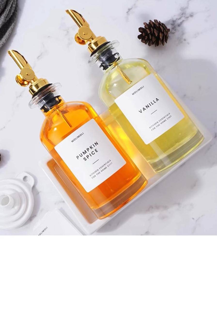 Set of 2 Luxury Glass Oil Pourer with Gold Spout -500 ML each| Kitchen Essentials