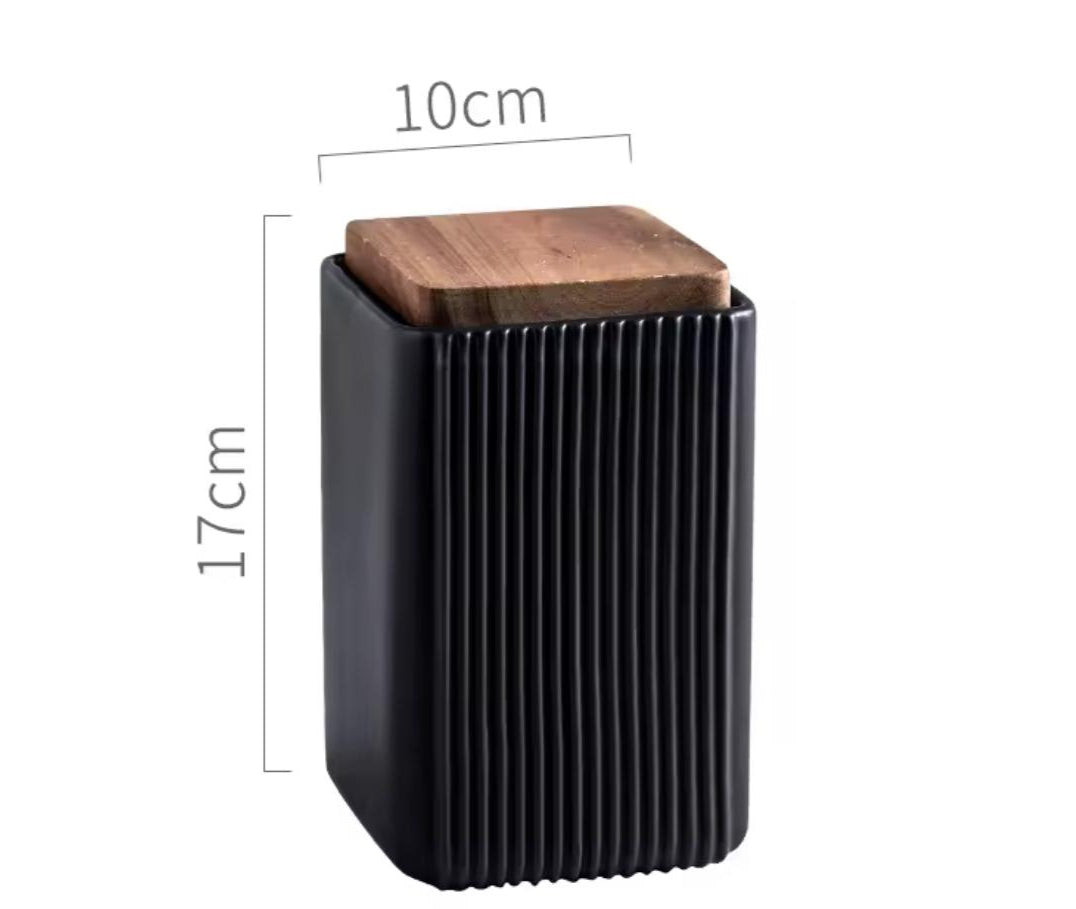 Ribbed Elegance - Airtight Ceramic Kitchen Canister