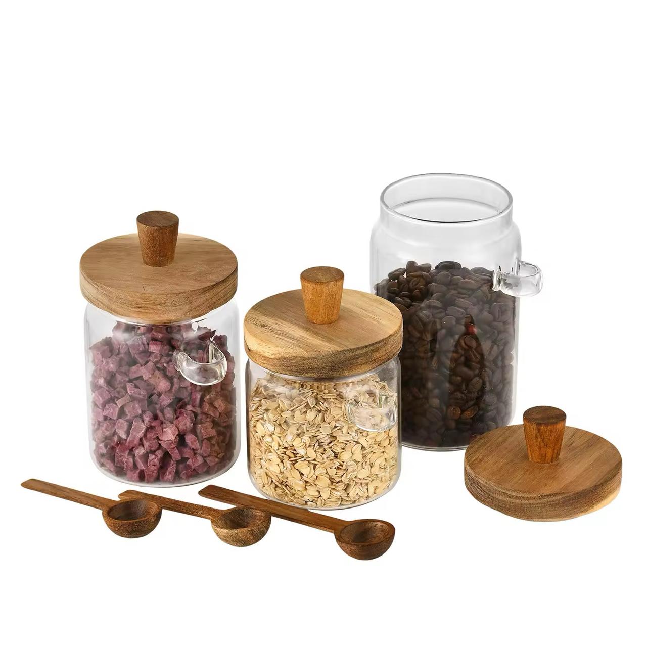 Premium Glass Storage Jar with Wooden Spoon & Lid