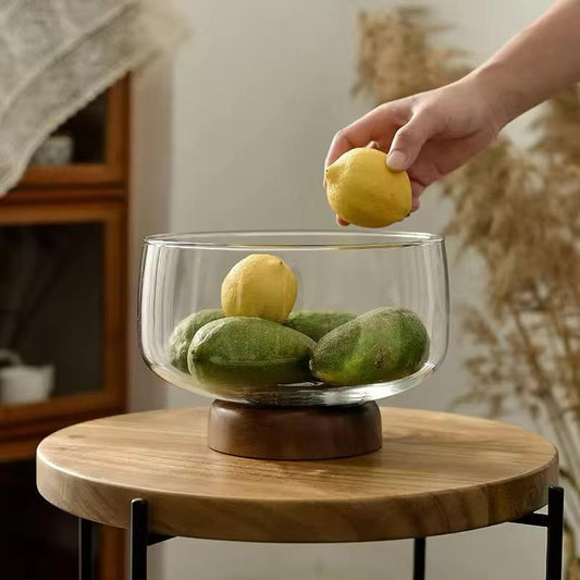 Premium Glass Serving Bowl with Wooden Base