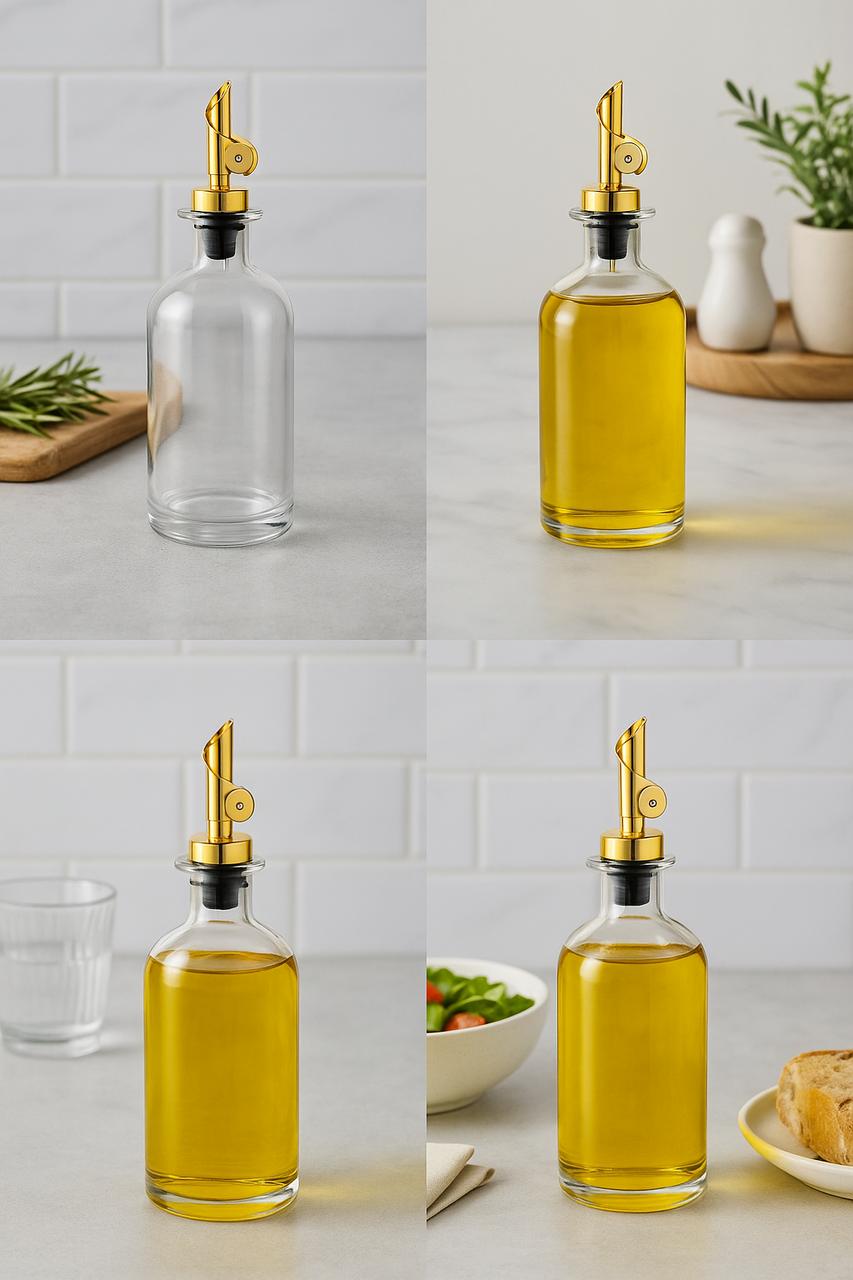 Set of 2 Luxury Glass Oil Pourer with Gold Spout -500 ML each| Kitchen Essentials