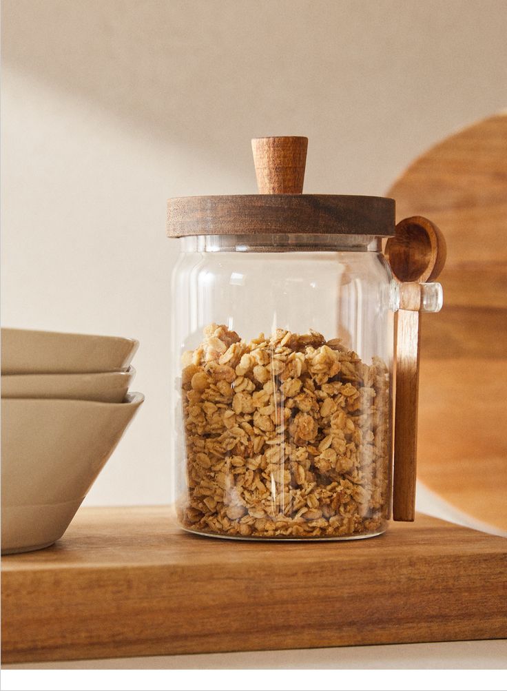 Premium Glass Storage Jar with Wooden Spoon & Lid