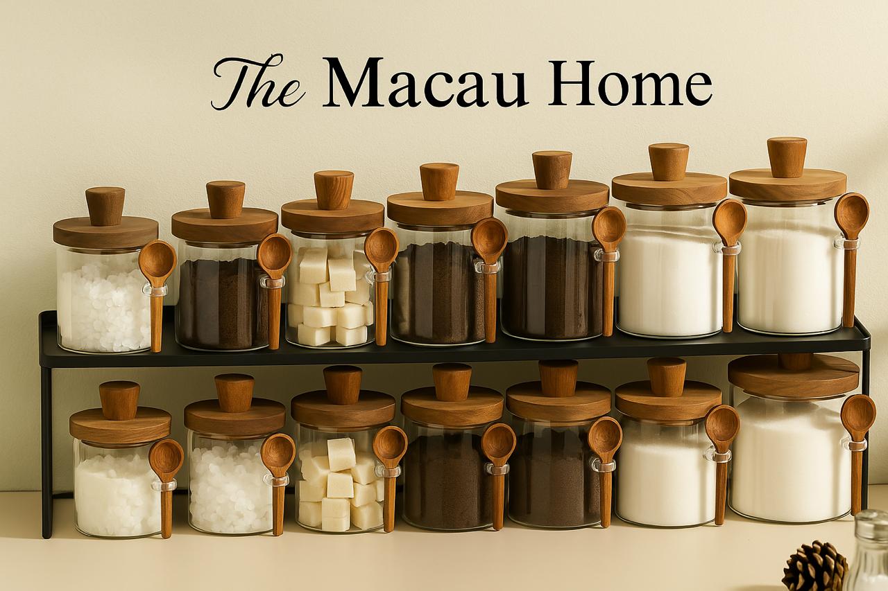 Premium Glass Storage Jar with Wooden Spoon & Lid