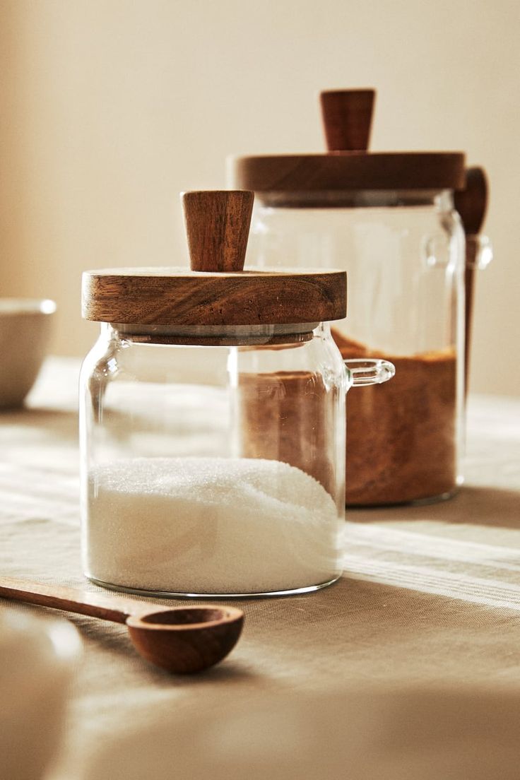 Premium Glass Storage Jar with Wooden Spoon & Lid