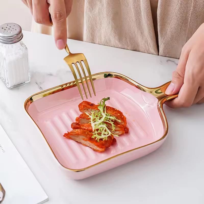 Golden Gridle Charm-Square Ceramic Tray