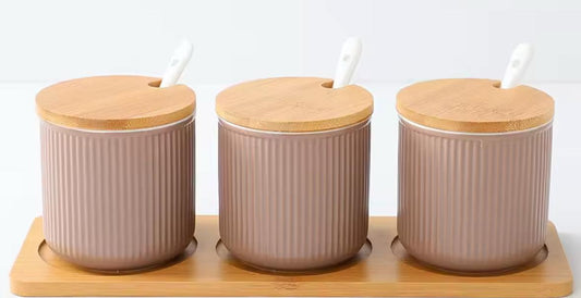 Earth-Tone Ceramic Canister Set of 3