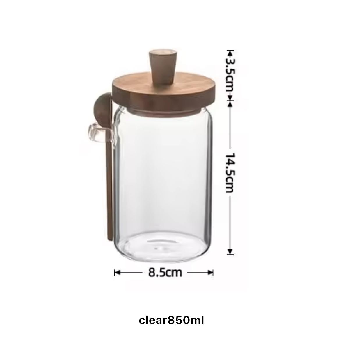 Premium Glass Storage Jar with Wooden Spoon & Lid