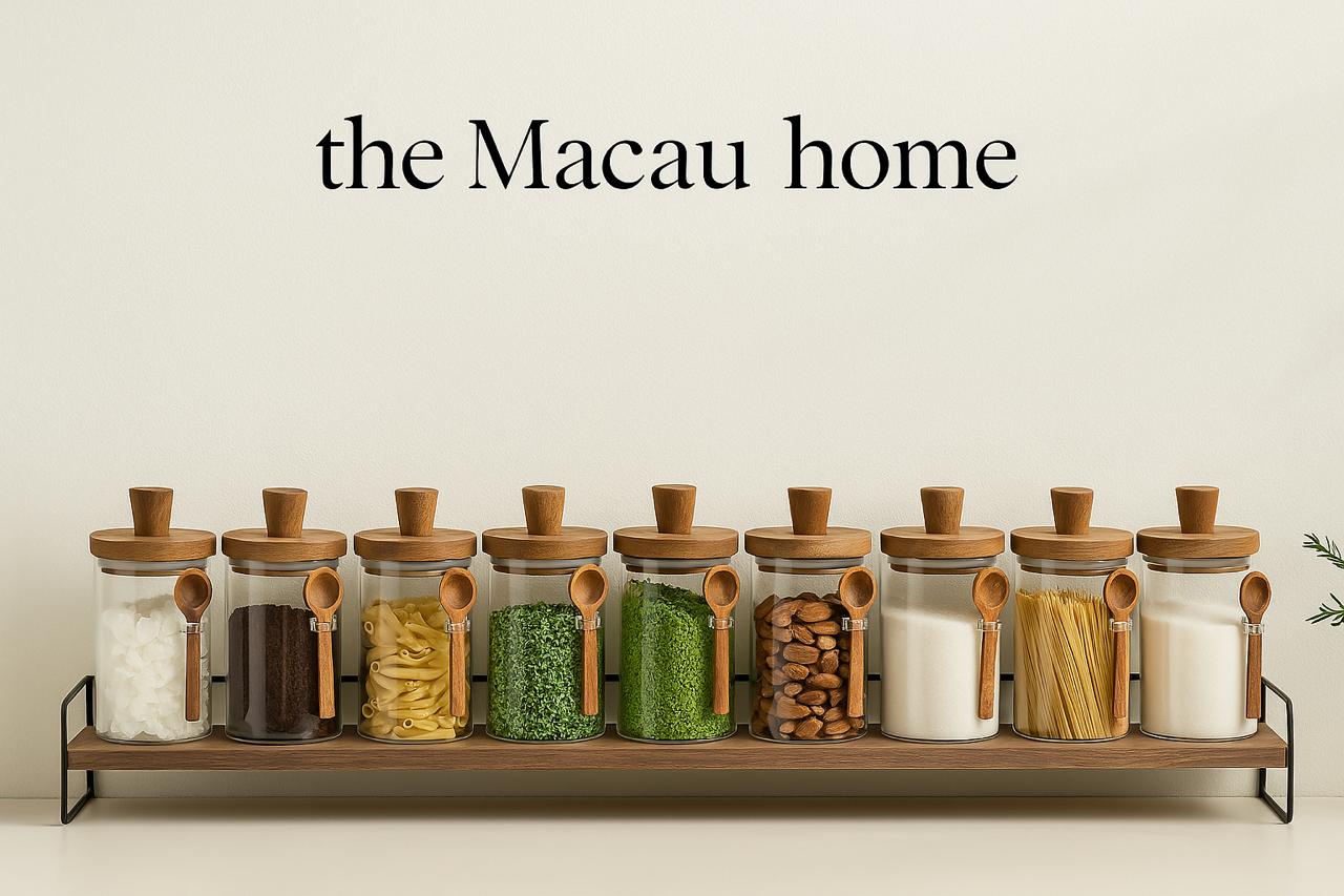 Premium Glass Storage Jar with Wooden Spoon & Lid