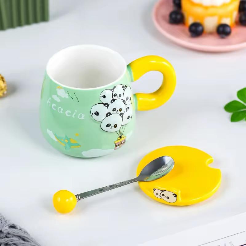 Cloud-Nine Balloon Ceramic Mug Set -400 ML- With Lid & Cute Spoon