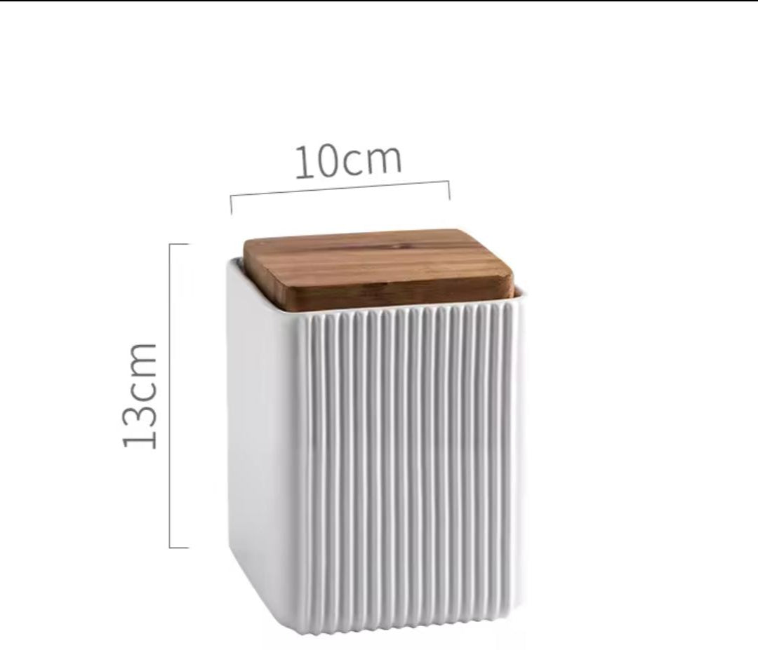 Ribbed Elegance - Airtight Ceramic Kitchen Canister