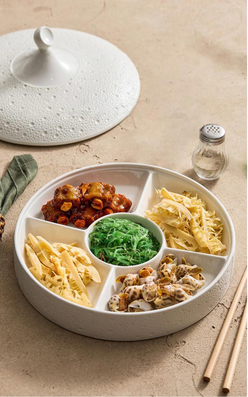 Korean Style Tide Textured  Sectional Ceramic Serving Dish