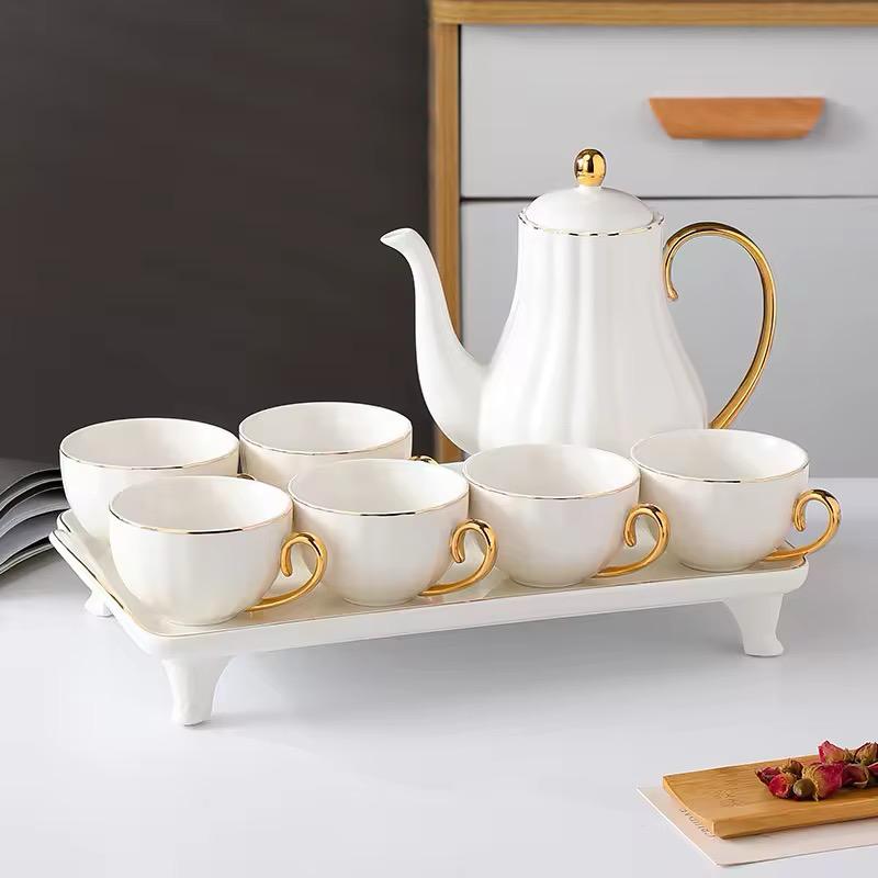 Royal White Tea Pot Set - with Kettle & Serving Tray