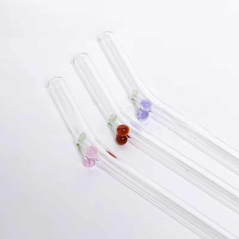 Cute Cherry Hook Design Glass Straws- Eco Friendly