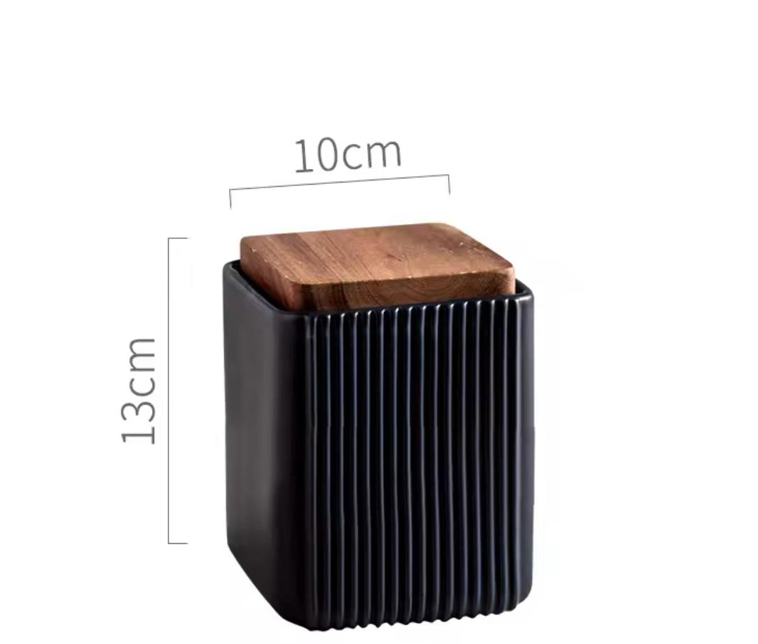 Ribbed Elegance - Airtight Ceramic Kitchen Canister