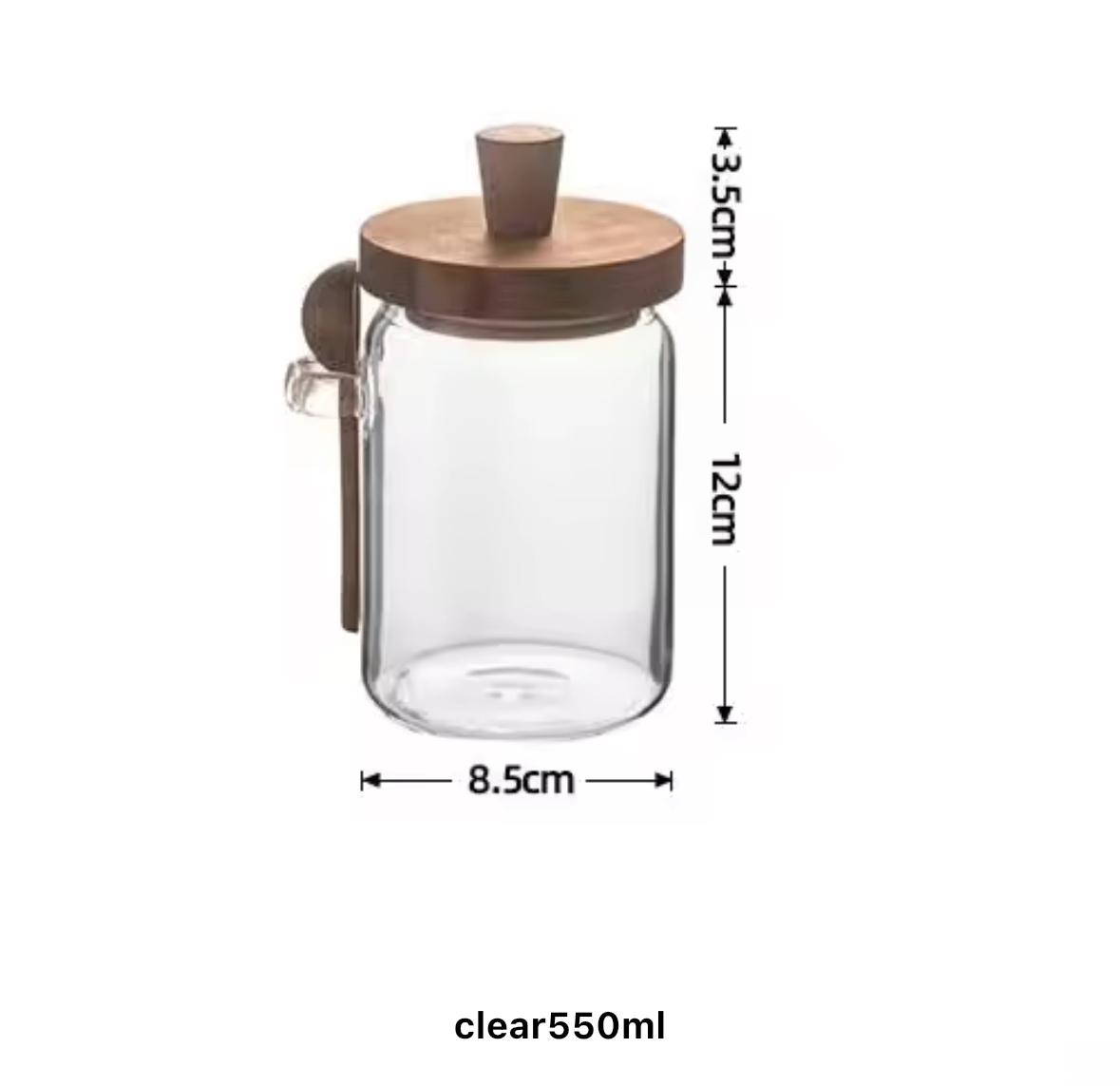 Premium Glass Storage Jar with Wooden Spoon & Lid