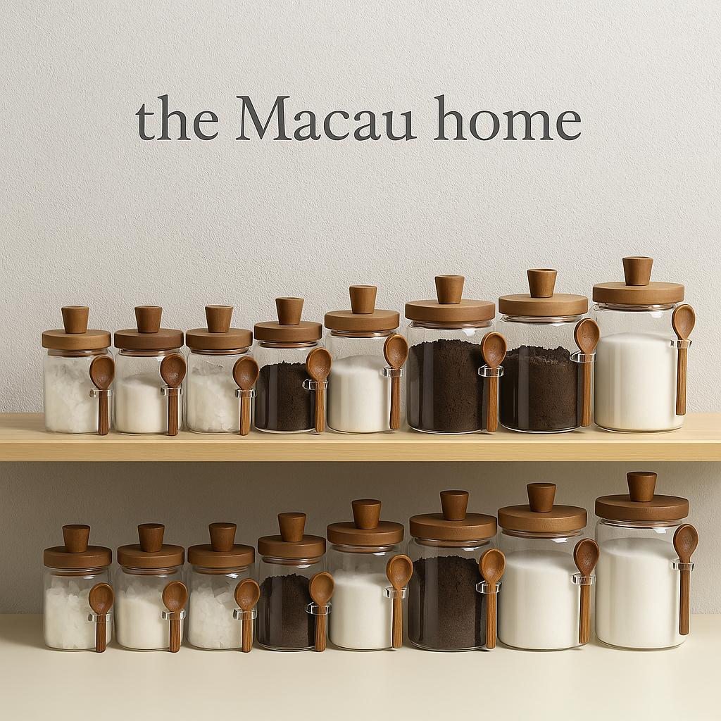 Premium Glass Storage Jar with Wooden Spoon & Lid