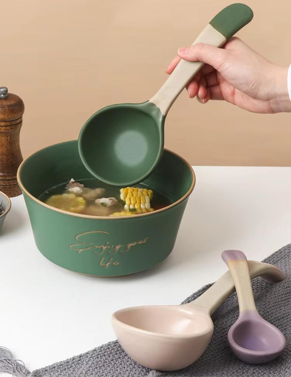 Dual-Tone Ceramic Ladle Serving spoon– Matte Finish