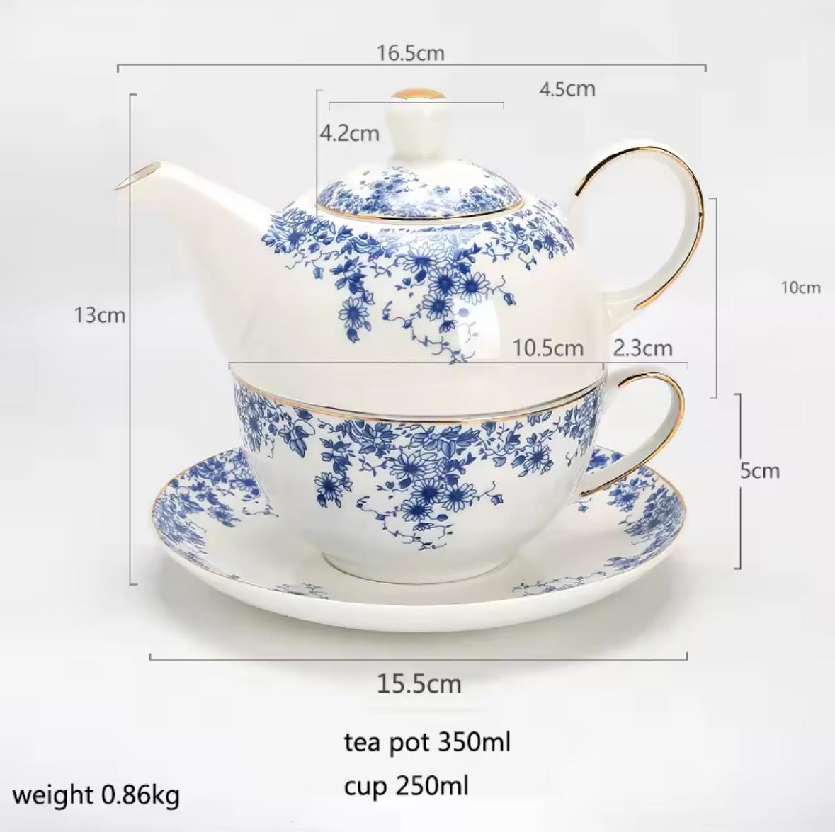 Solo Bloom Tea Set- Blue & White Porcelain Gift Set