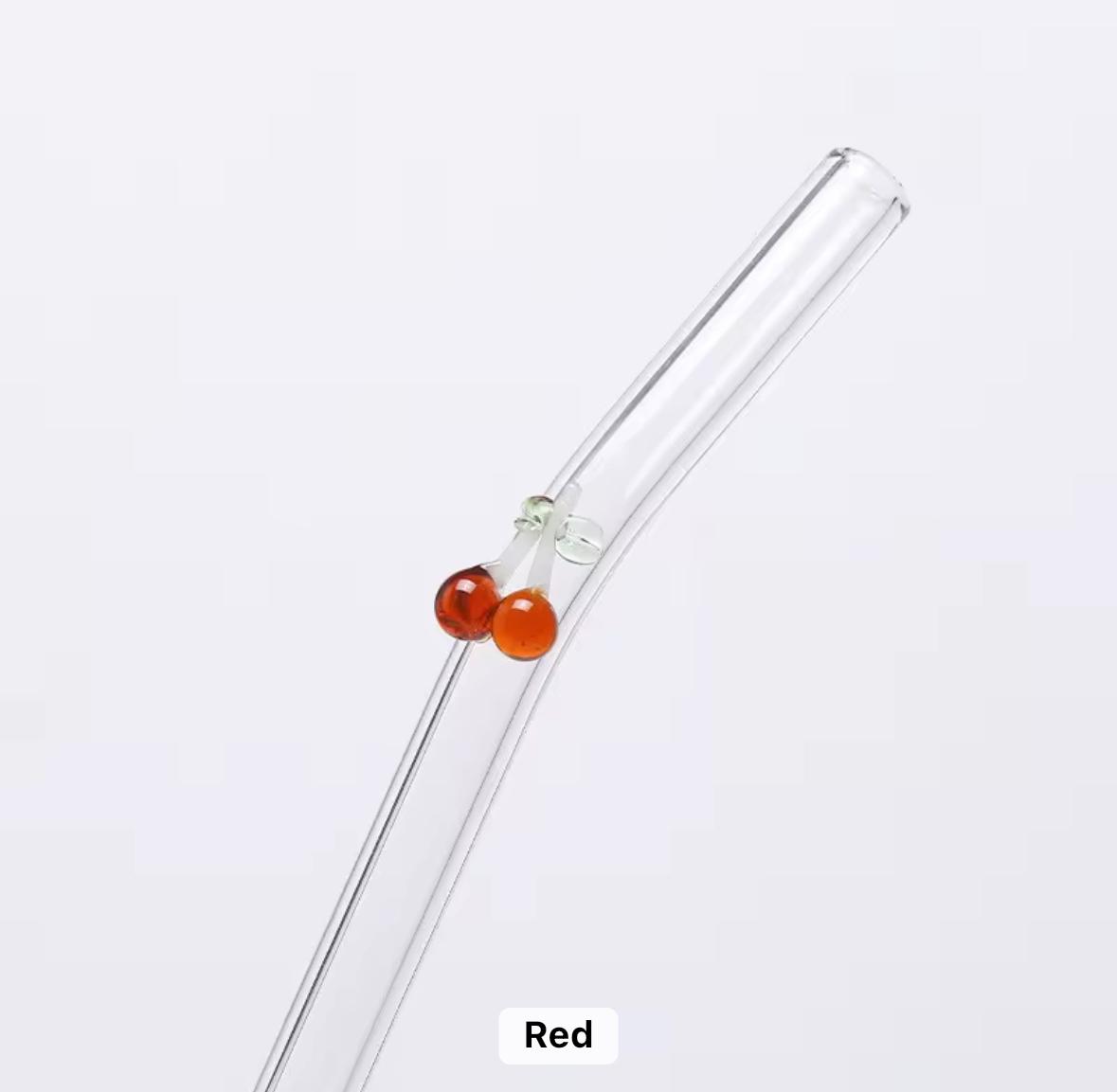 Cute Cherry Hook Design Glass Straws- Eco Friendly